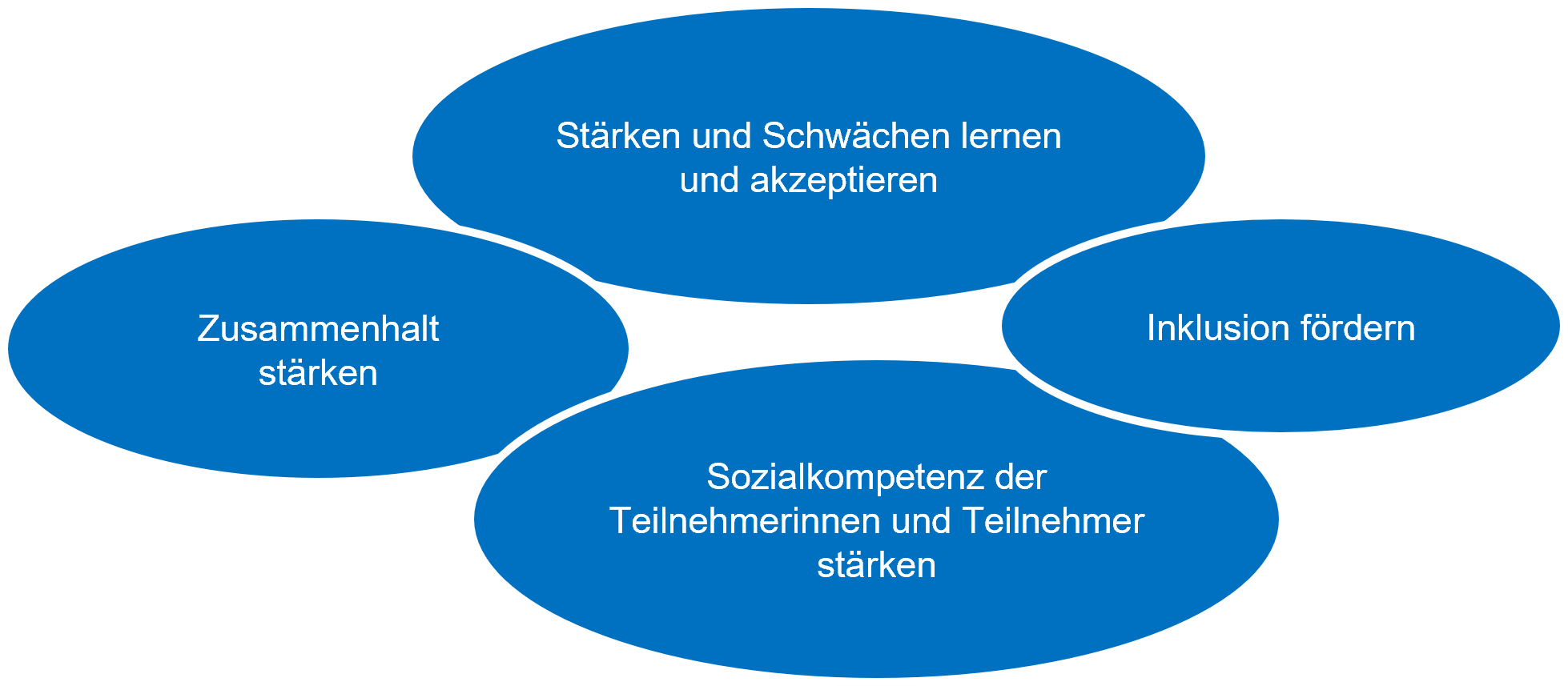 Zusammenhalt stärken; Stärken und Schwächen lernen und akzeptieren; Inklusion fördern; Sozialkompetenz der Teilnehmerinnen und Teilnehmer stärken