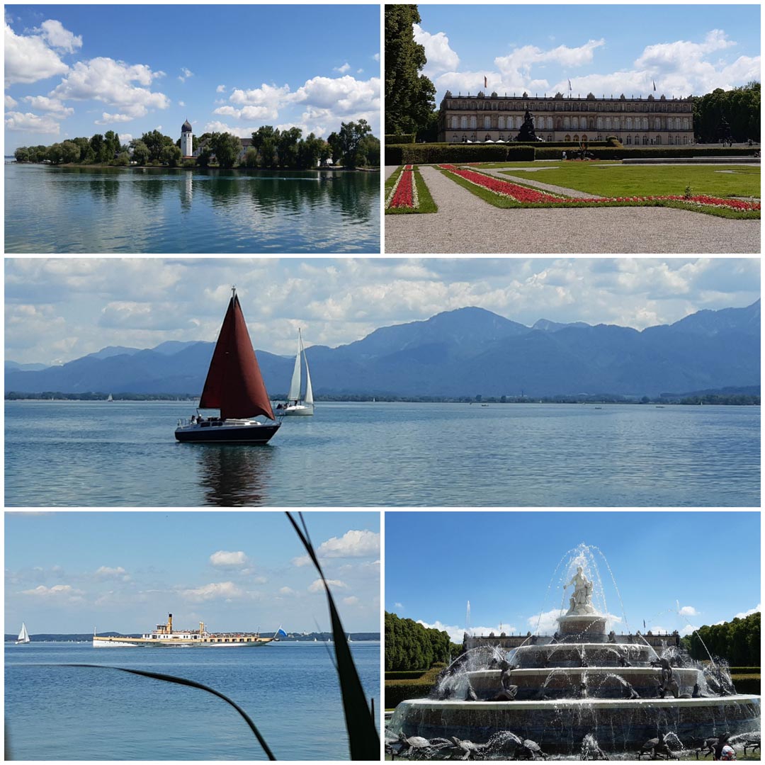 Chiemsee mit Inseln und Chiemgauer Bergen