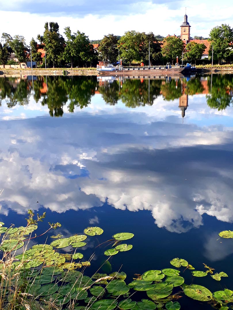 Mainufer an der Schleuse Obernau bei Aschaffenburg